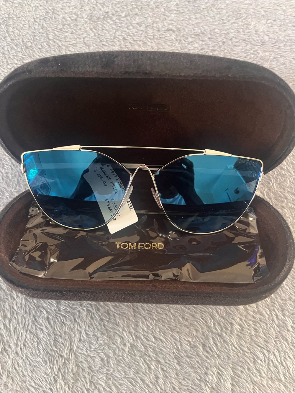 Tom Ford Silver Rimless Sunglasses with Black Tips